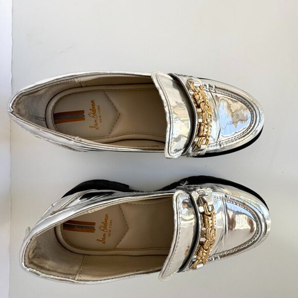 Sam Edelman Kids' Teo Platform Silver Metallic Loafer Lug Girls Size 13 - Picture 2 of 11